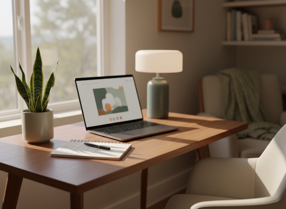A calm, private space set up for a telehealth psychiatric appointment